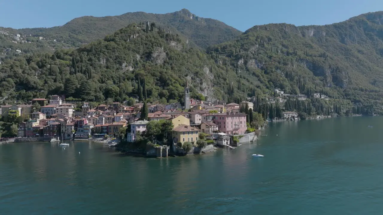 4K Aerial Slow orbit around Varenna Headland Lake Como Italy