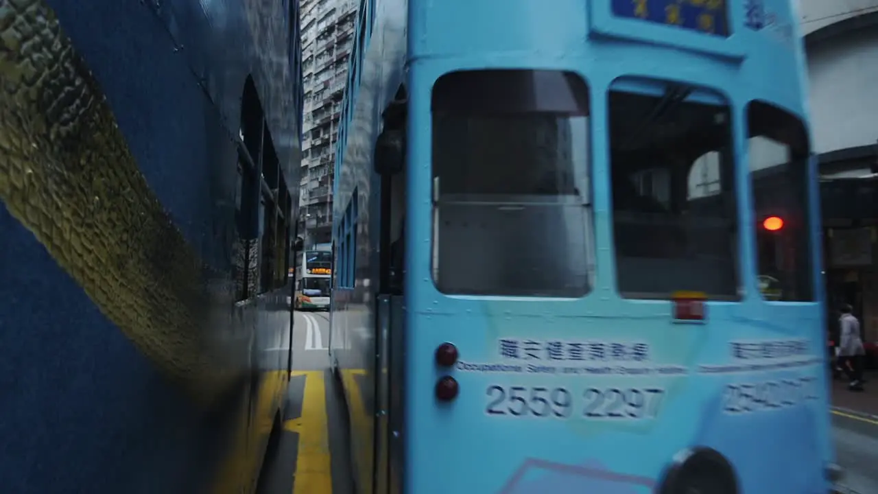 Hong Kong Tram system the transport network to travel around the city Medium Shot