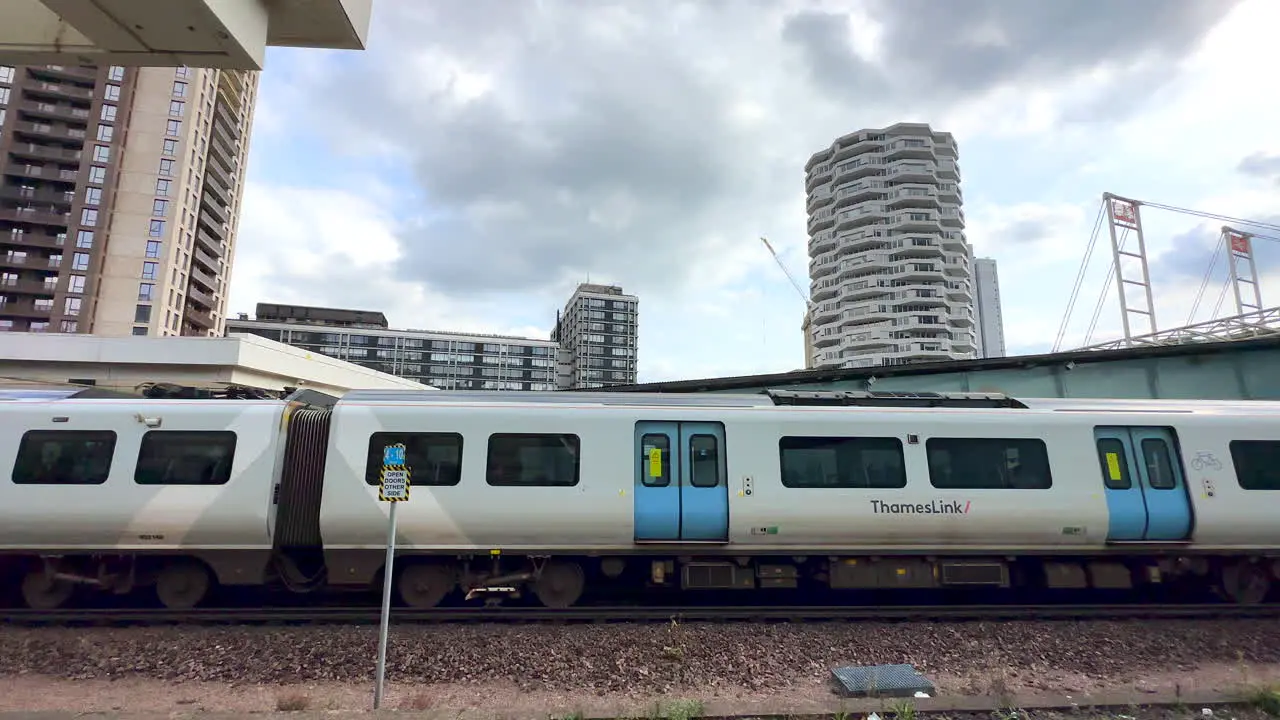 Thameslink train leaving East Croydon station in South London England