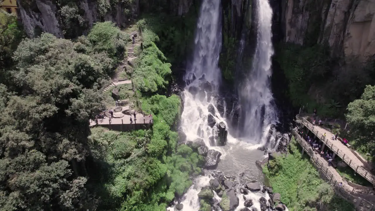 Majestic Waterfall Aerial Drone View of Nature's Splendor in Puebla Mountains Mexico