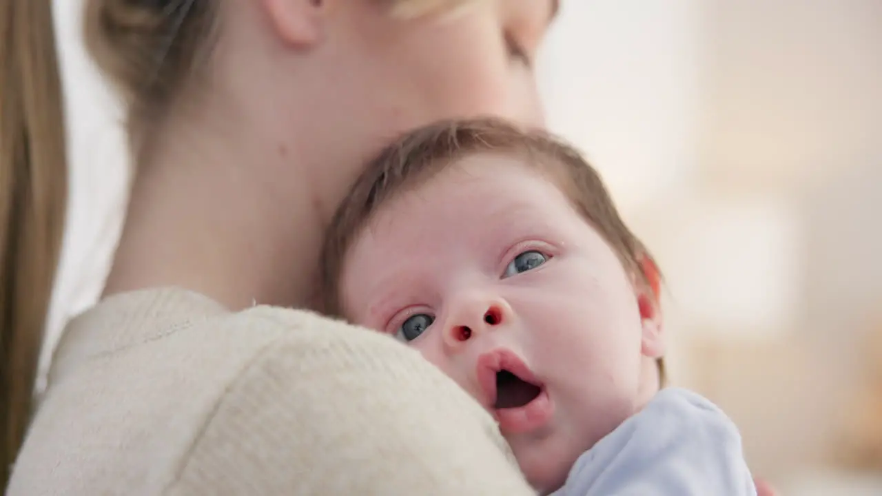 Baby yawn and calm with tired newborn