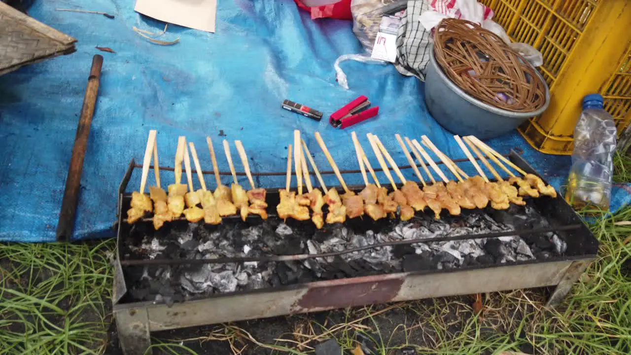 Sate Indonesian Street Food Roasted Grilled Meat Bali Local Snack Skewer Brochette Barbecued Dish