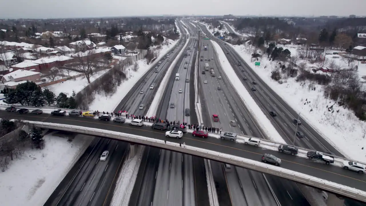 Aerial view of Freedom Rally Protestors on Highway Bridge