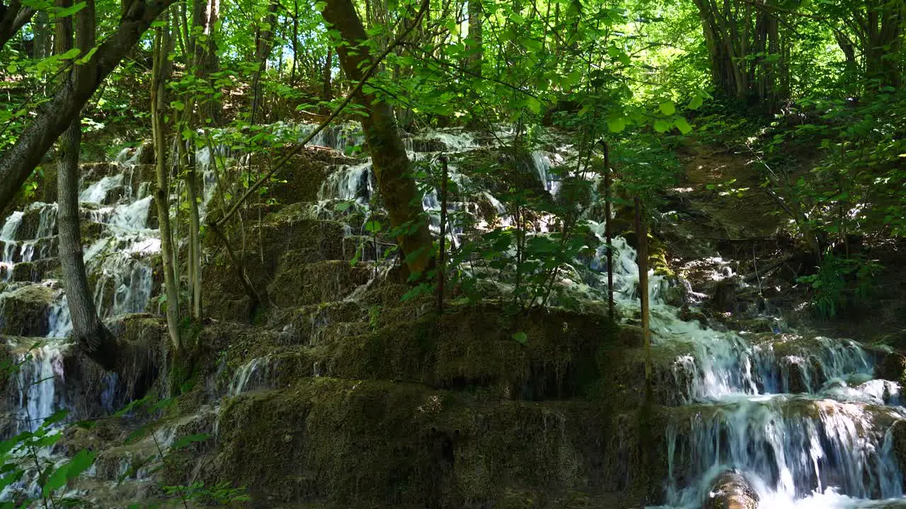 The cascading waterfall is divided into two rivers