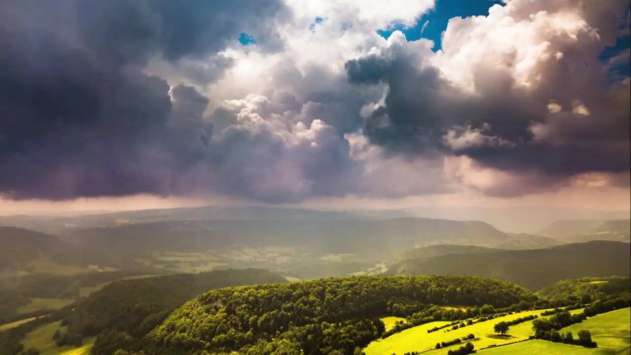 Clouds forming above beautiful pastoral scenery on a summer day