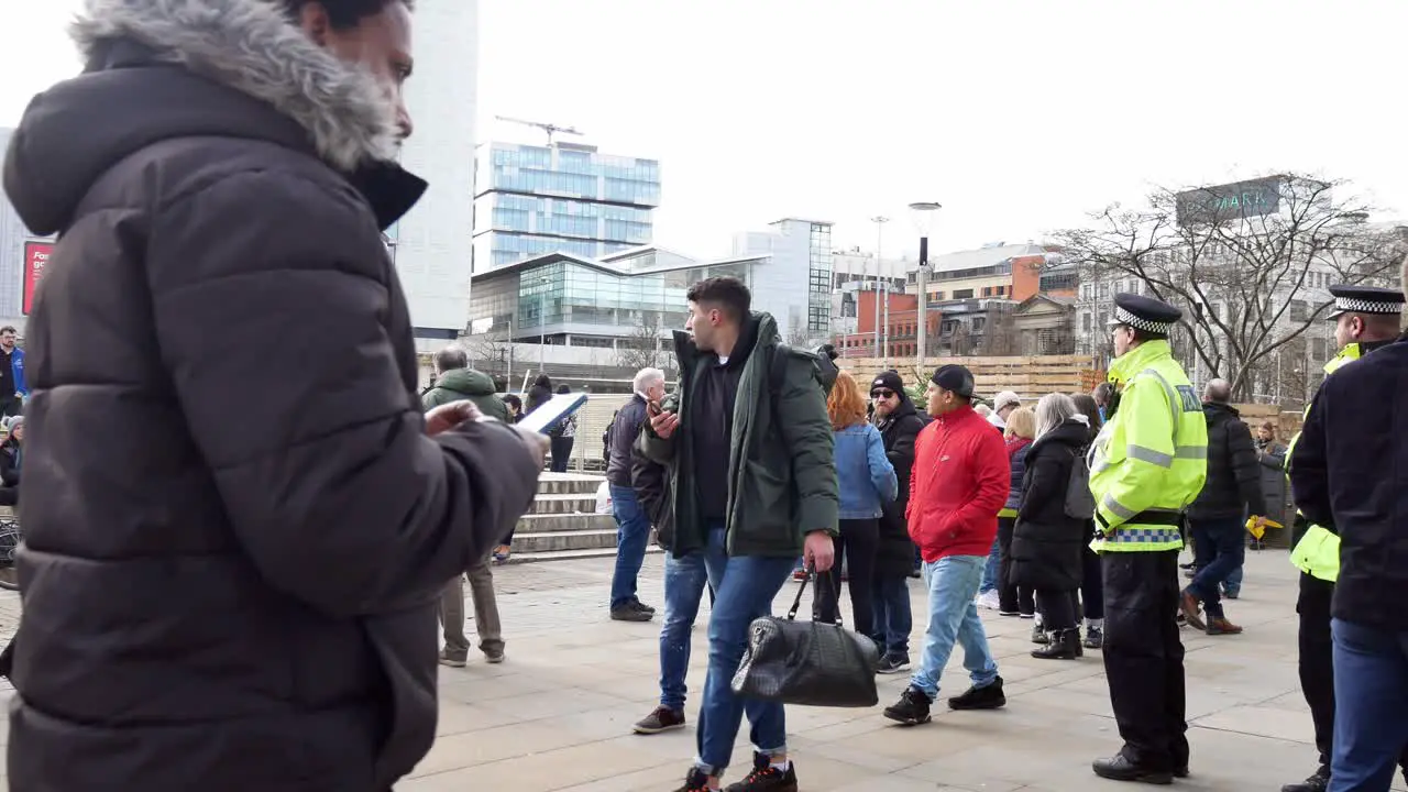 Supporters gathering at Ukraine anti war protest activists on Manchester city street