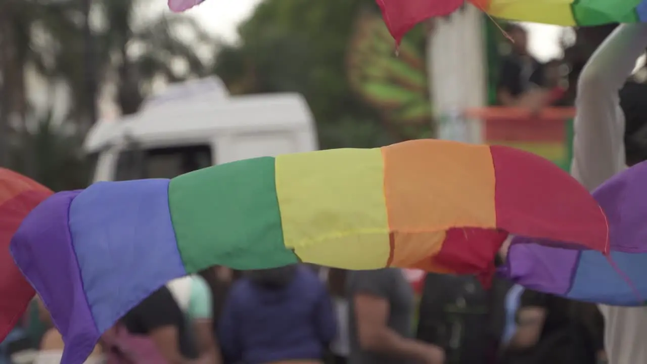 Pride Flag In March Of LGBT Pride Parade in Buenos Aires Argentina