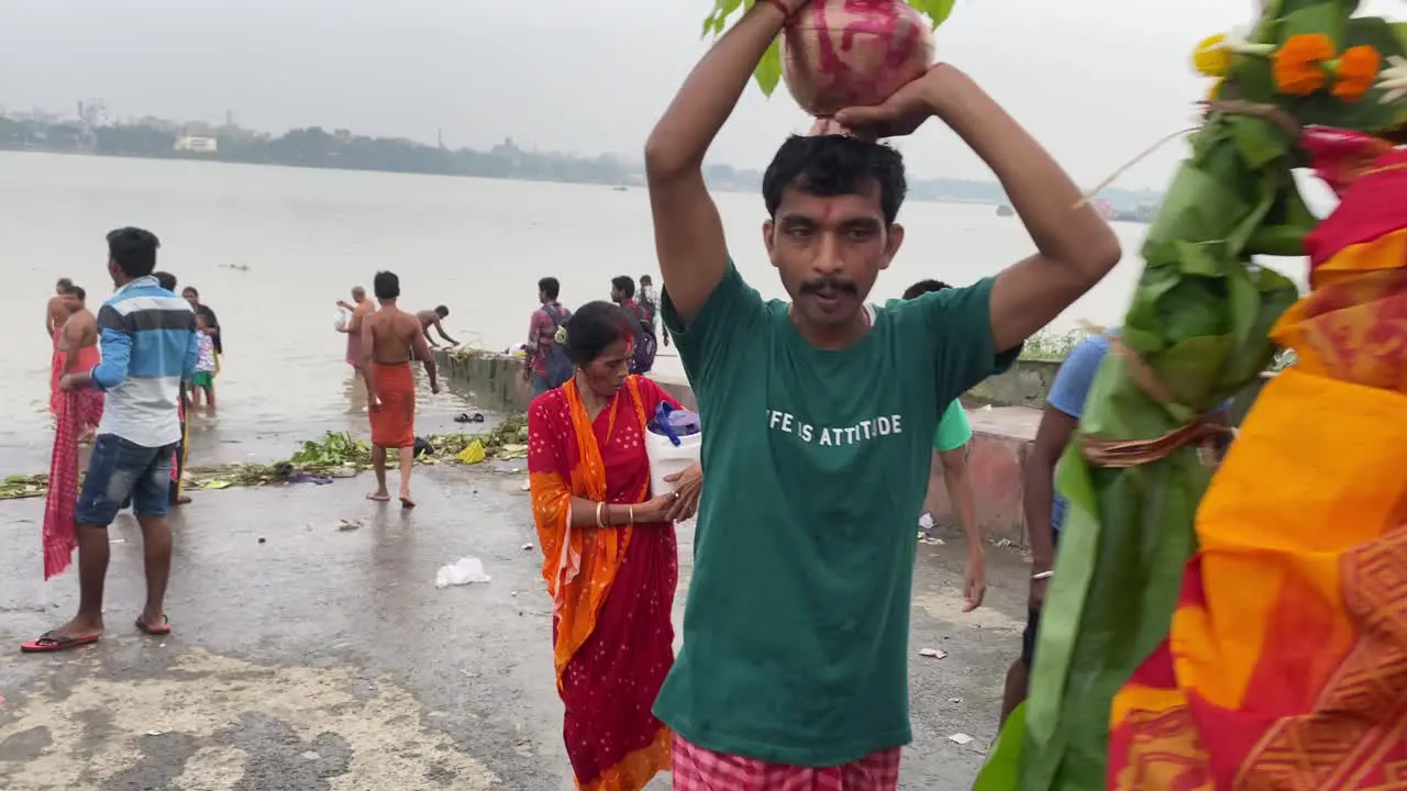 A group of people leaving ghat during durga puja festival at Kolkata