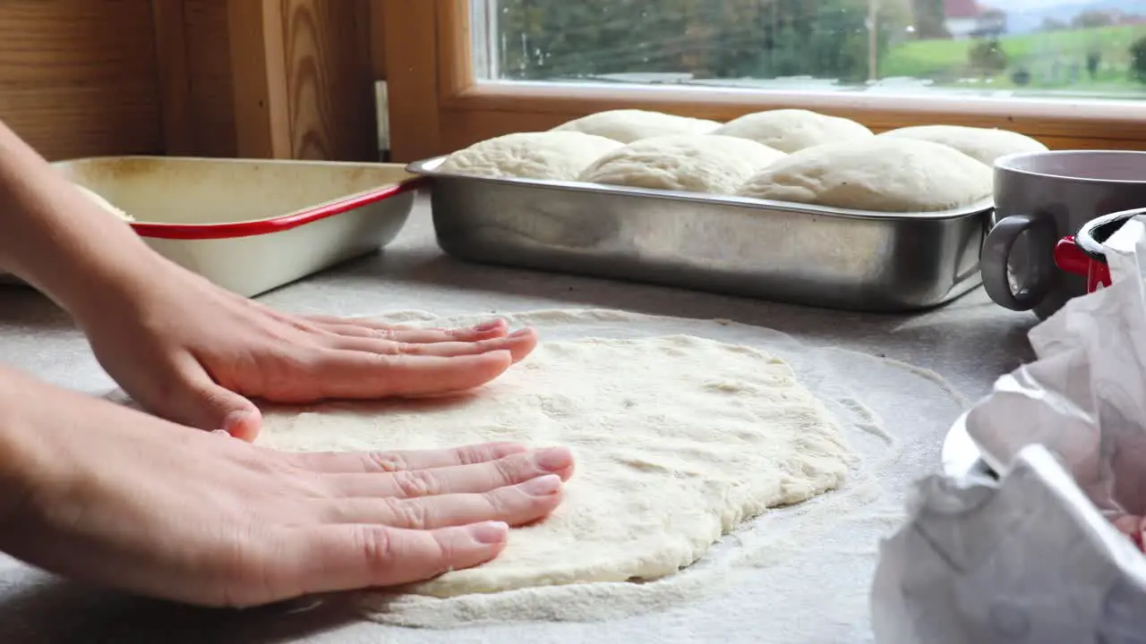 Woman making a home made pizza