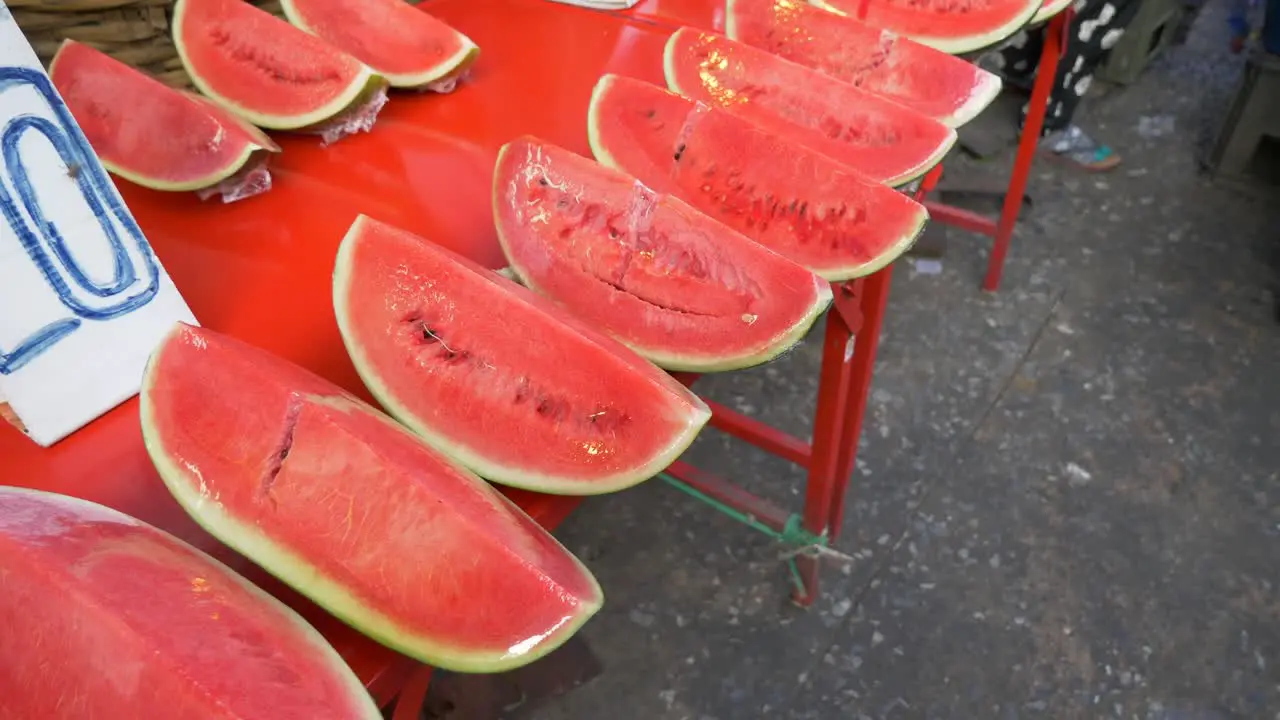 thailand local fruit booth watermelon slices for sale