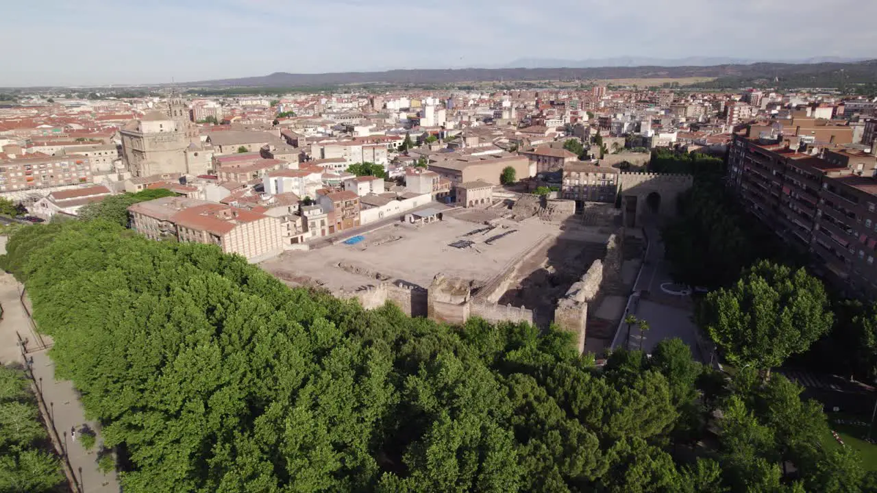 Aerial View Of Alcazar of Talavera Ruins A Military Stronghold Surrounded By Dense Urban Sprawl