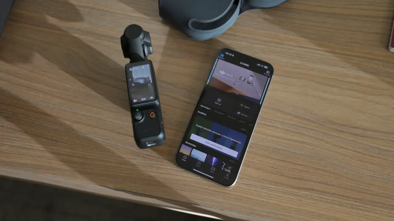 Smartphone Being Connected To DJI Osmo Pocket 3 Whilst On Table