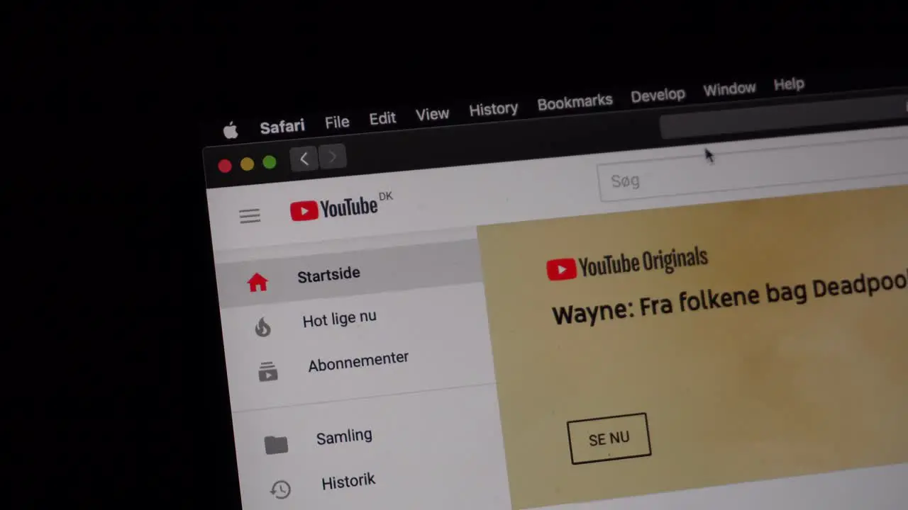 Searching for YouTube in Safari