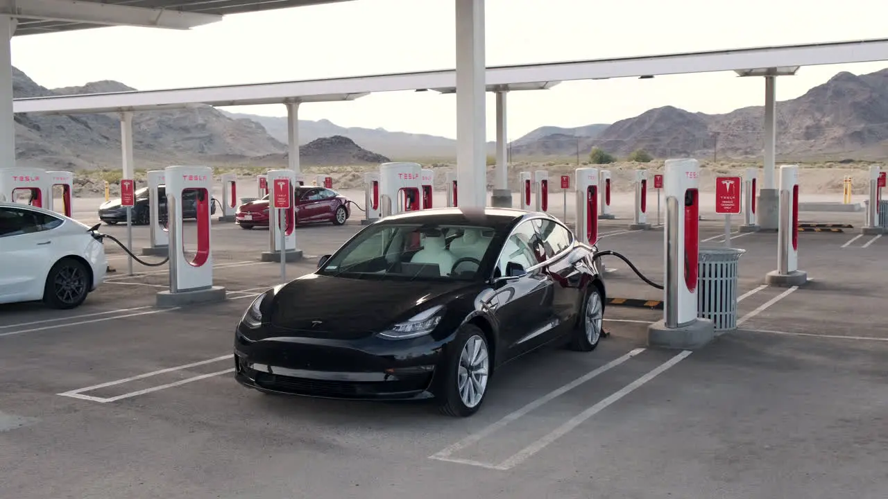 Charging Tesla Batteries At California Supercharger