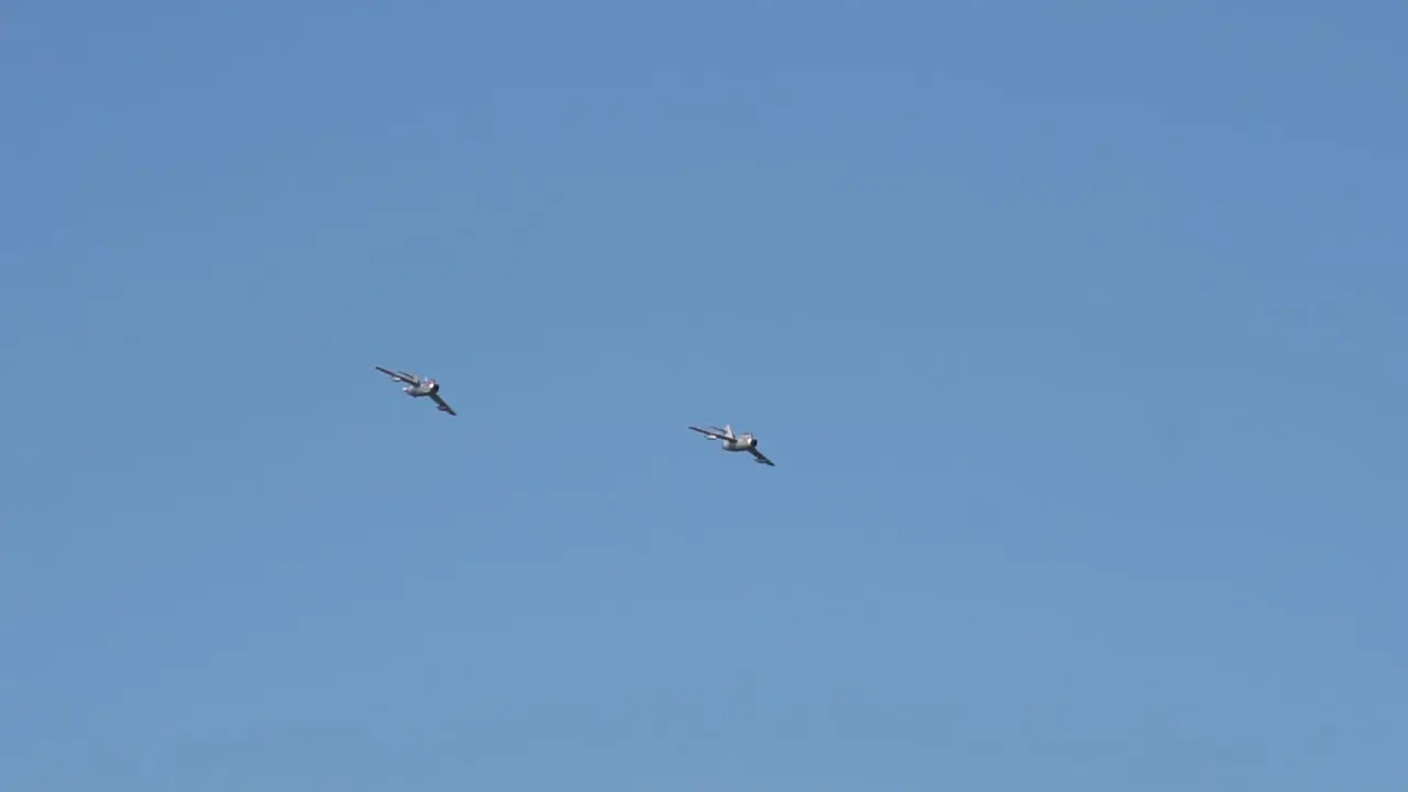 Two Lim-2 planes from Eskadra Foundation the Polish version of the MiG-15 fighter plane flying near by on the aerobaltic airshow 2021 in Gdynia Poland