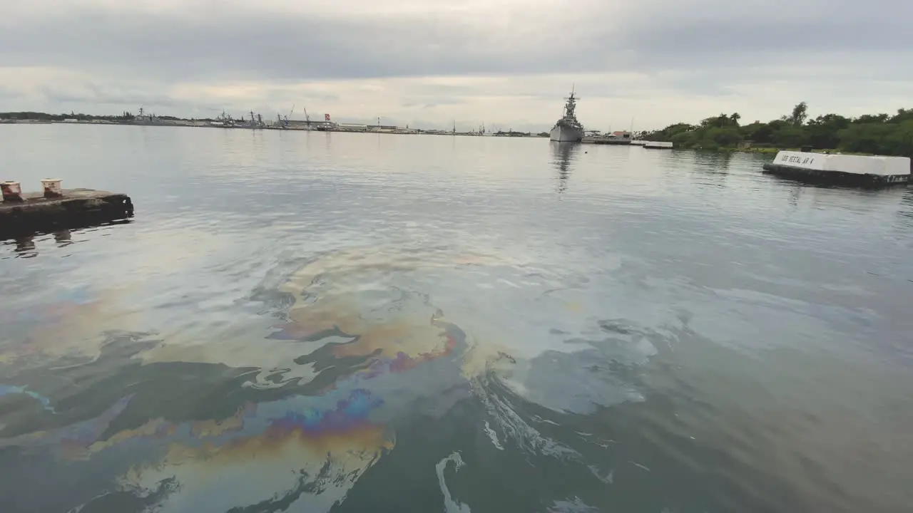 Sunken USS Arizona Battleship Oil Leaking At Pearl Harbor