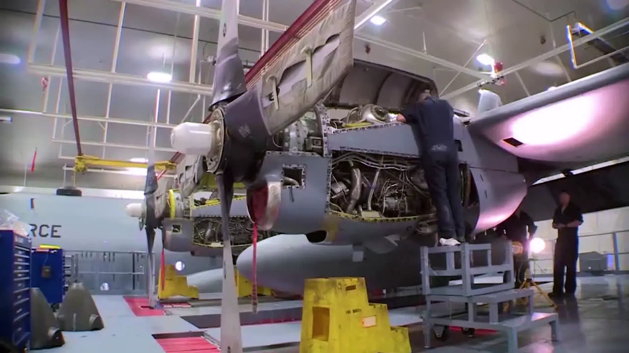 Time Lapse Of C130 Hercules Military Airplane In A Hangar For Maintenance 3