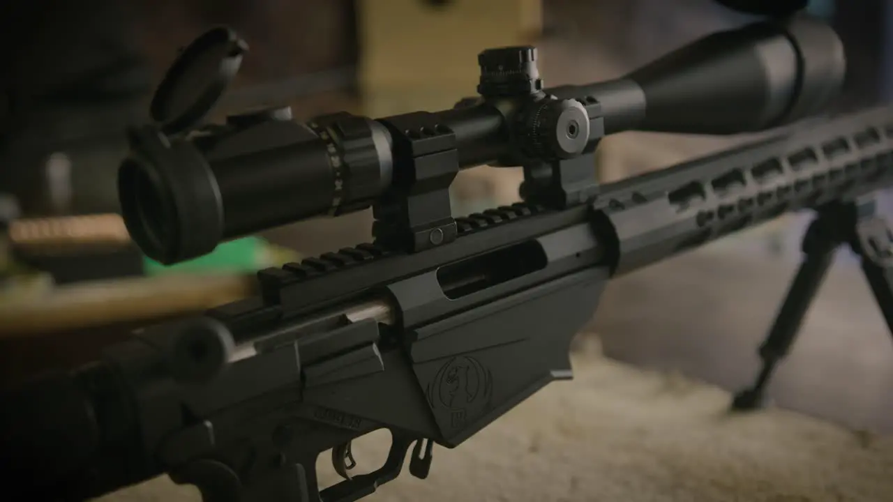 Scope and middle section of Ruger precision rifle close up