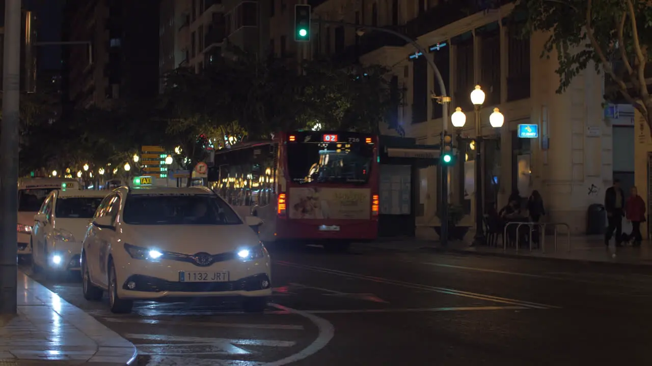 Night street with taxi queue in Alicante Spain