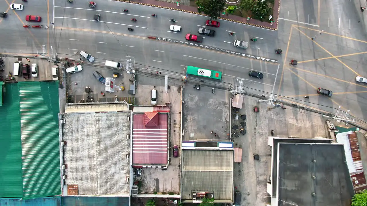 Nice bird eye view towards the triangle intersection vehicles driving through the busy highways