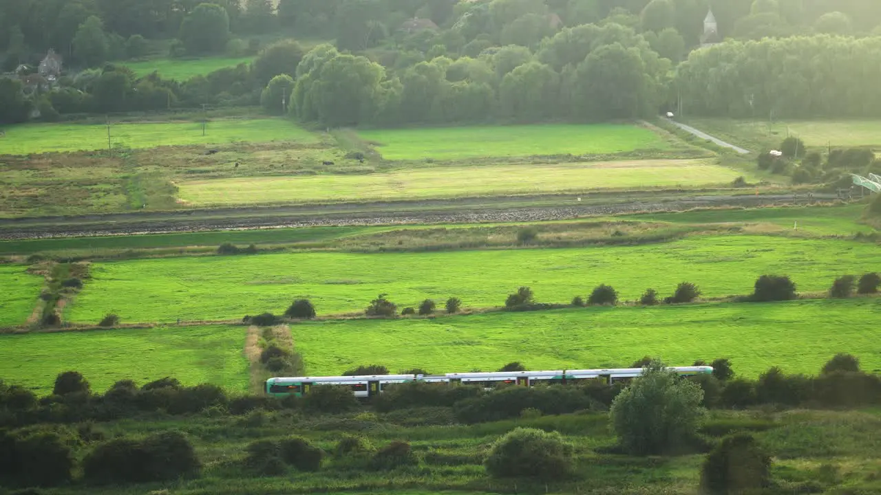 Train passes through the southern British countryside