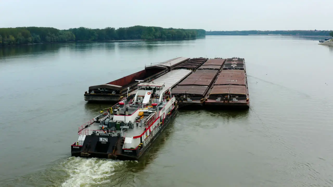 Container Ship Sails In The Danube River In Vukovar City Croatia