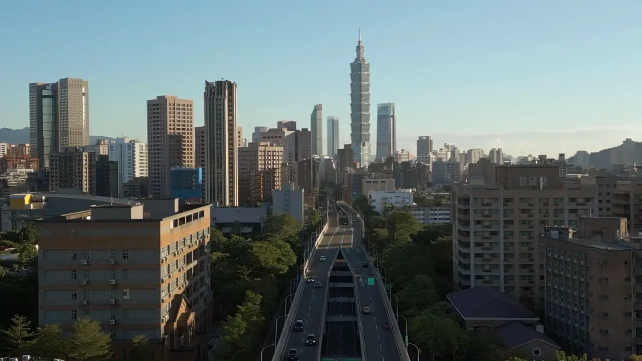 Taipei City View in Morning with Taipei 101 Skyscrapers