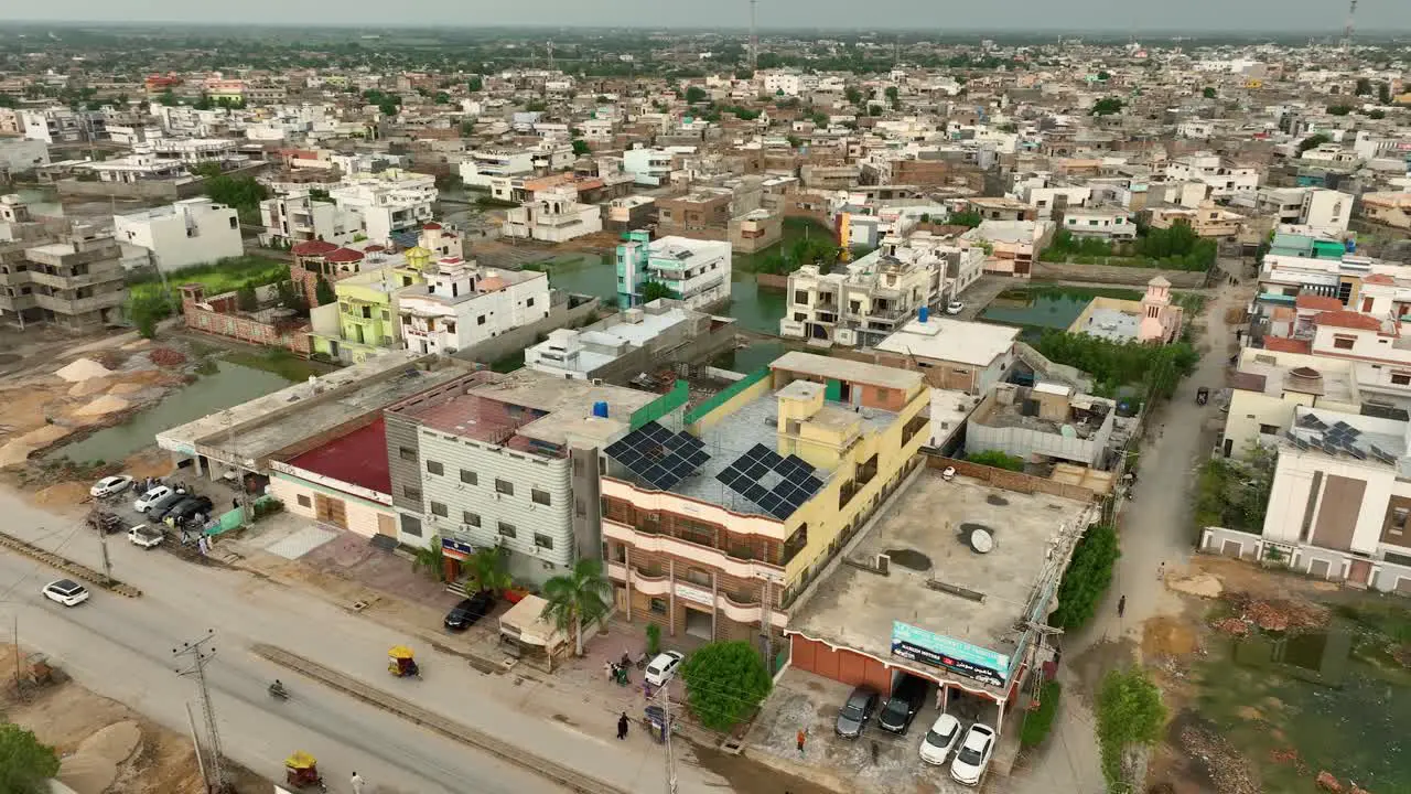 Aerial View Of Solar Panels On Rooftop Of Building In Badin City In Sindh Pakistan