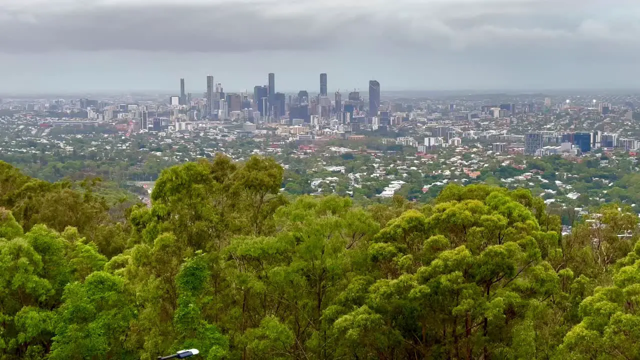 Landscape wide shot view over the city of Brisbane from Mount Coot-Tha Summit Lookout in Queensland Australia