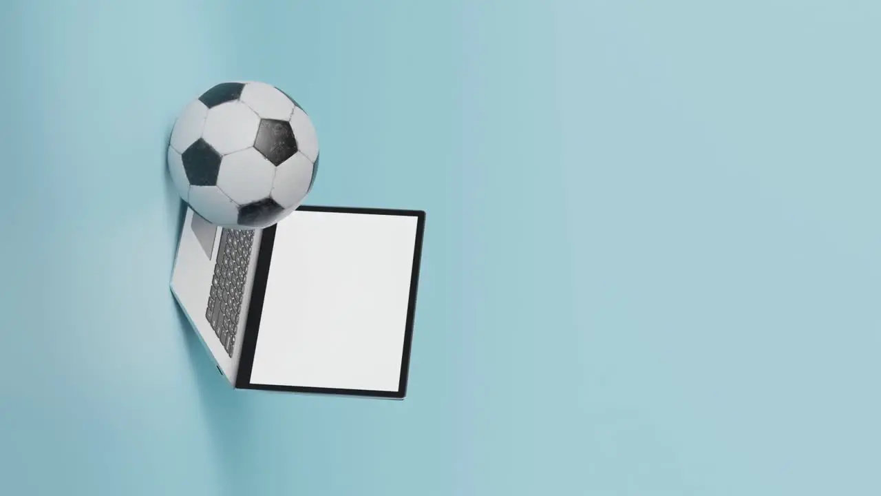 Blank laptop screen mockup with football vertical 3d animation with text space