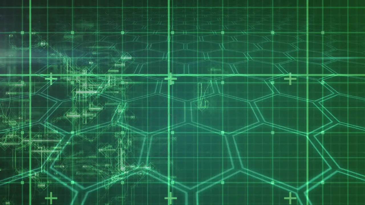 Animation of geometrical shapes over green grid