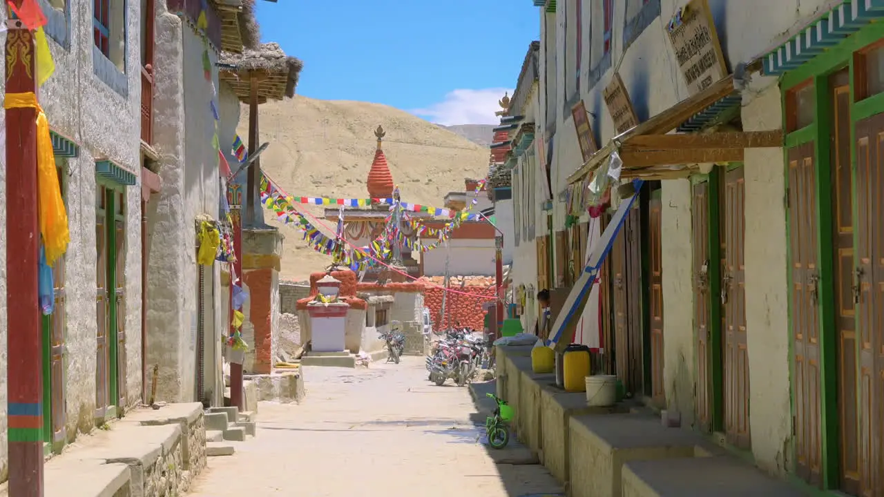 An Alley of Lomanthang Upper Mustang Nepal which has an ancient stupa in center where the people of Buddhist religion resides