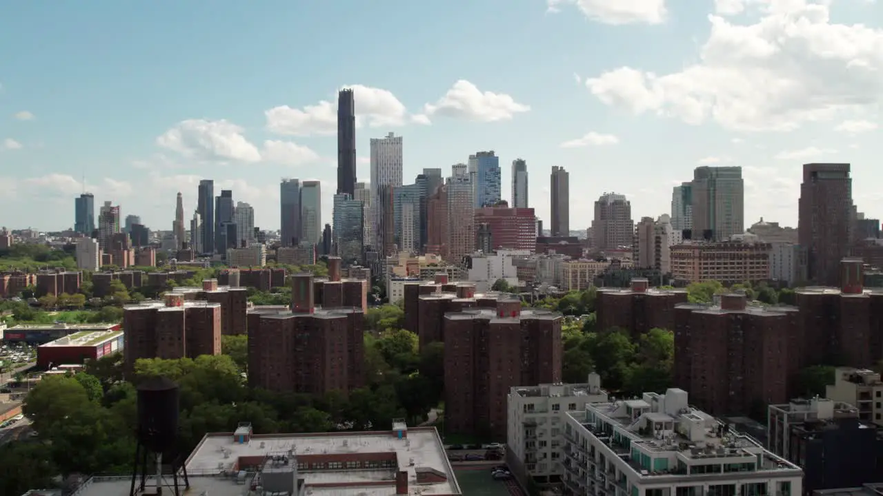 Brooklyn NY skyline with affordable housing project in foreground 4K