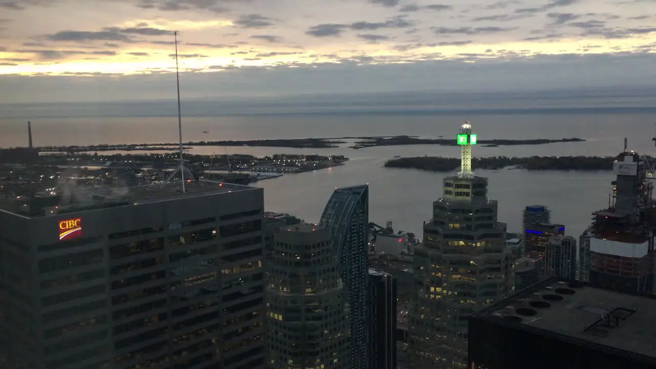 Morning View of Toronto looking South East at Toronto Islands and Lake Ontario