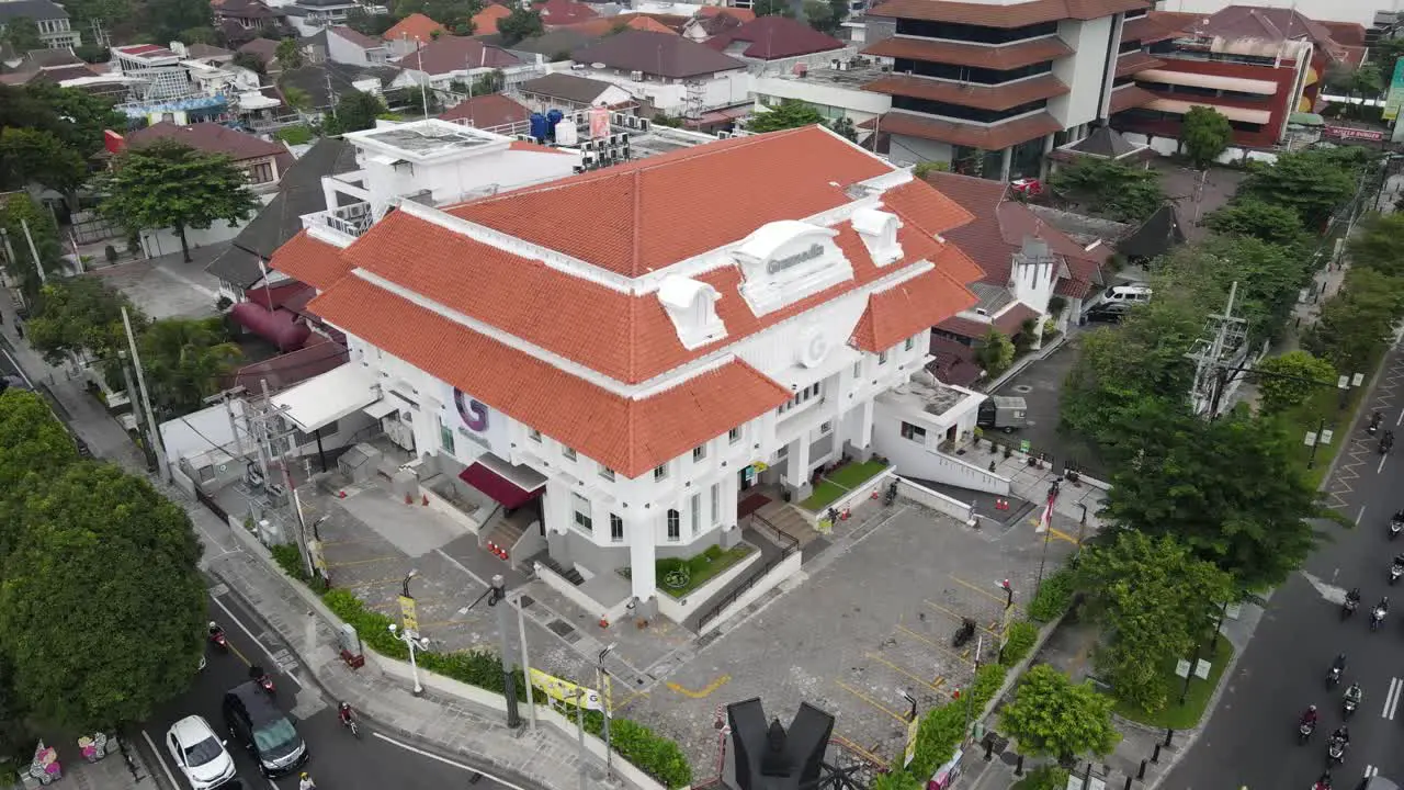 aerial view Gramedia which is the biggest bookstore in Yogyakarta which has a history and has a unique architecture in the city center