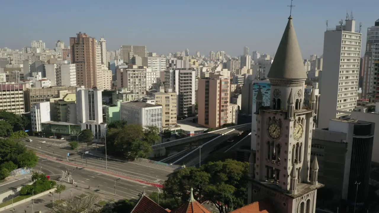 Aerial view of Sao Paulo downtown empty during Covid-19 Quarantine Brazil