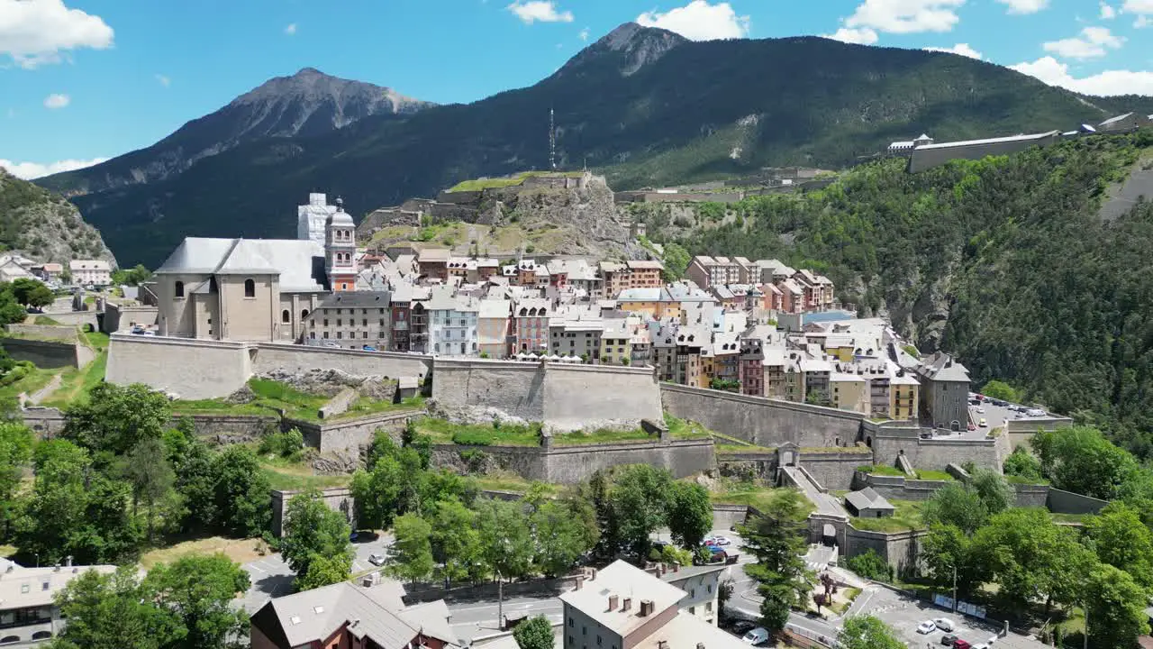 Briancon Fortified City in French Alps France Aerial 4k