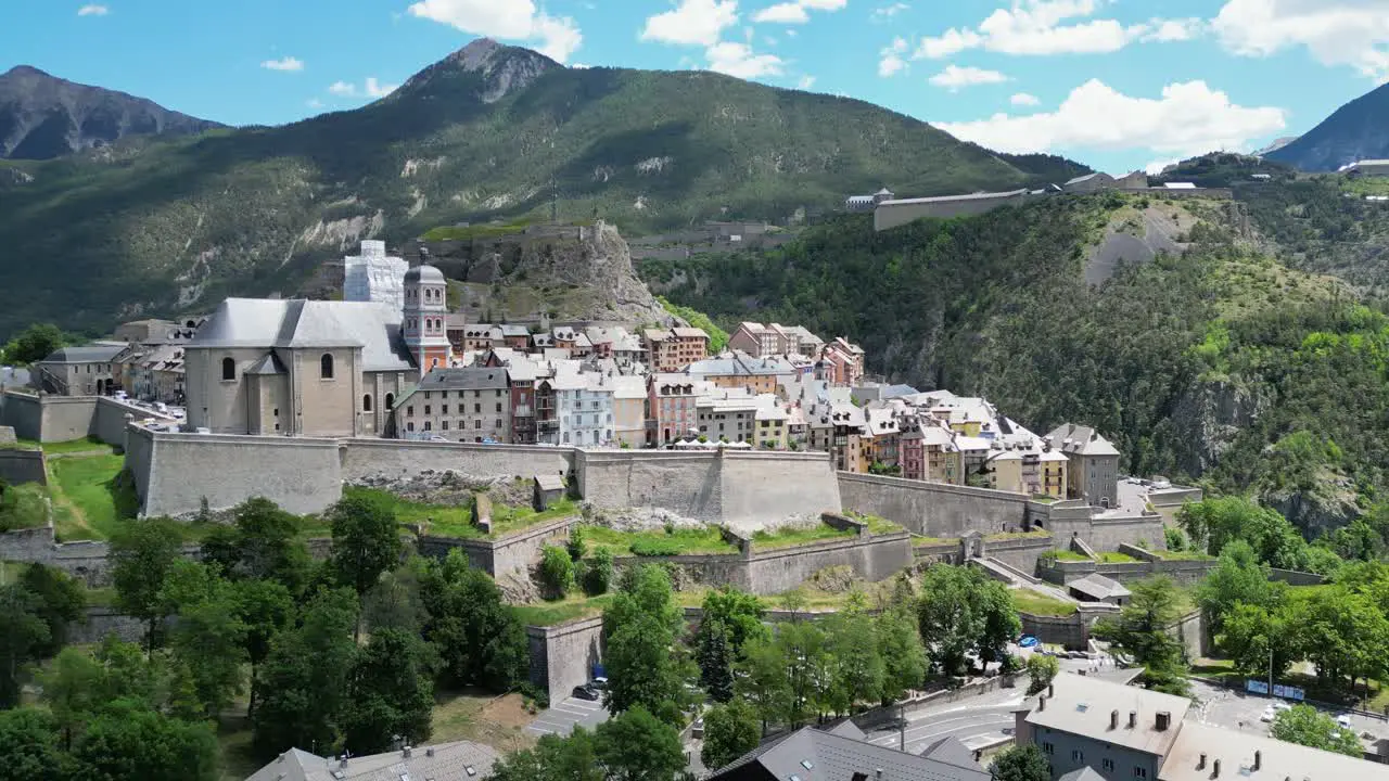 Briancon Fortified City in French Alps France Aerial 4k Circling