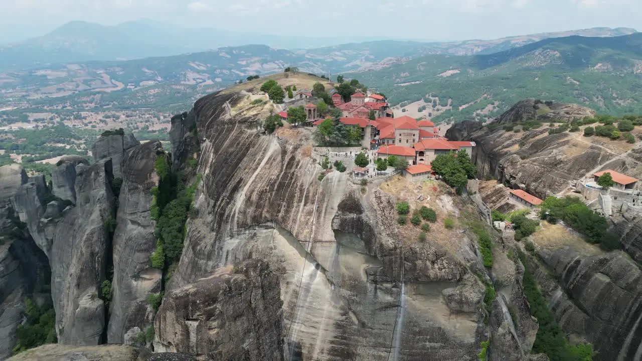 Meteora Monastery Popular Landmark in Greece Mainland Aerial 4k