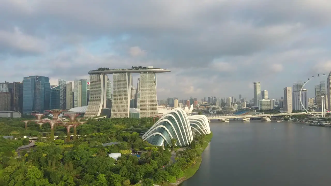 Aerial drone shot of Singapore Indoor Stadium during sunrise