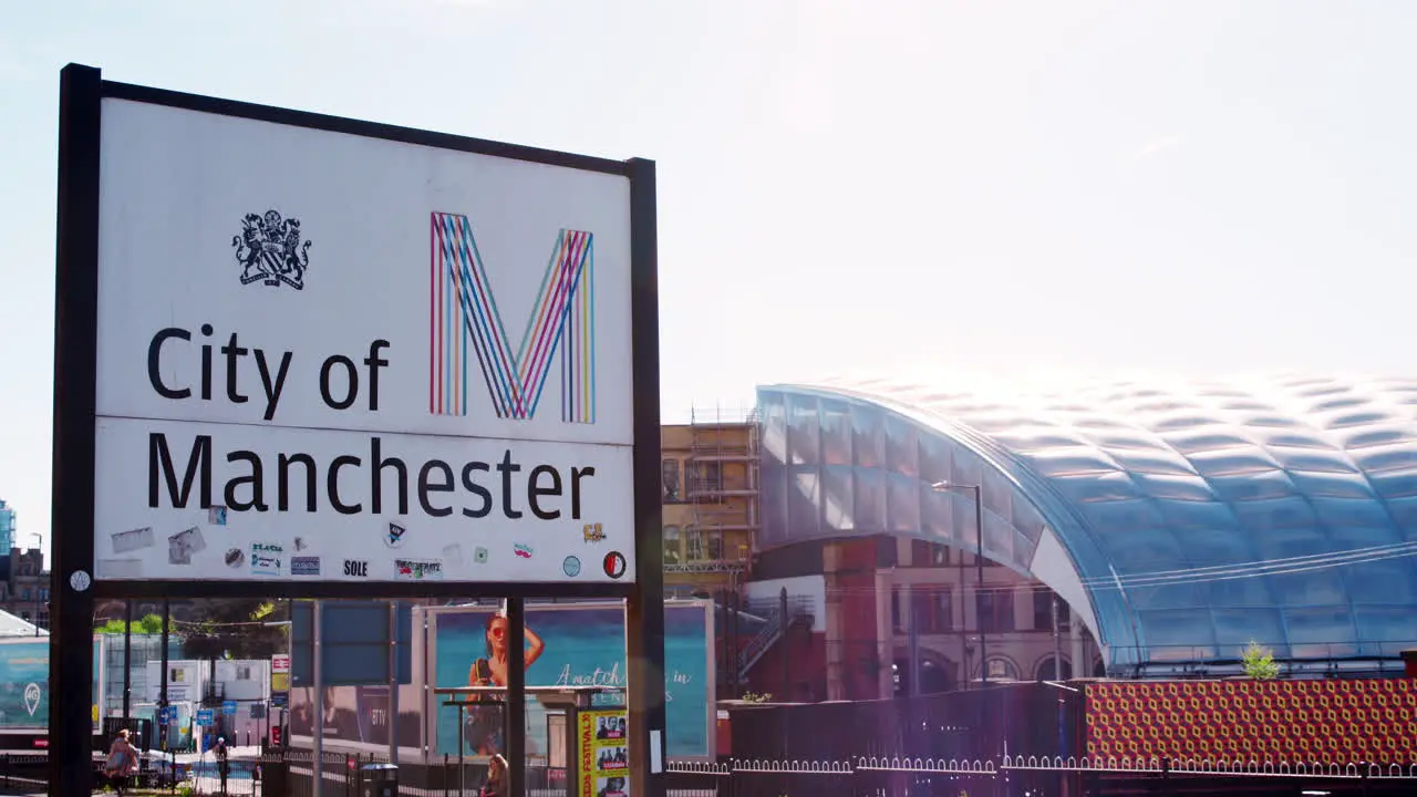 Manchester UK 4 May 2017 Close Up Of Sign In Manchester City Centre