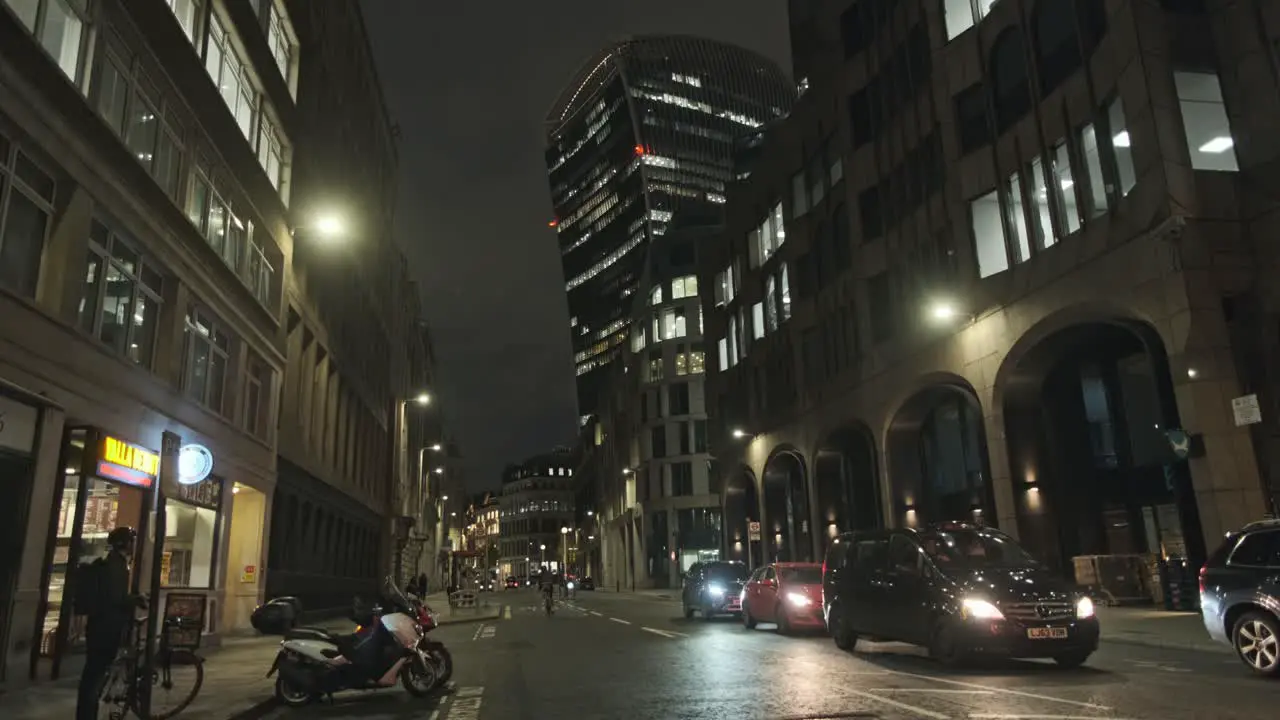 The Walkie talkie building Fenchurch street London at night from street level