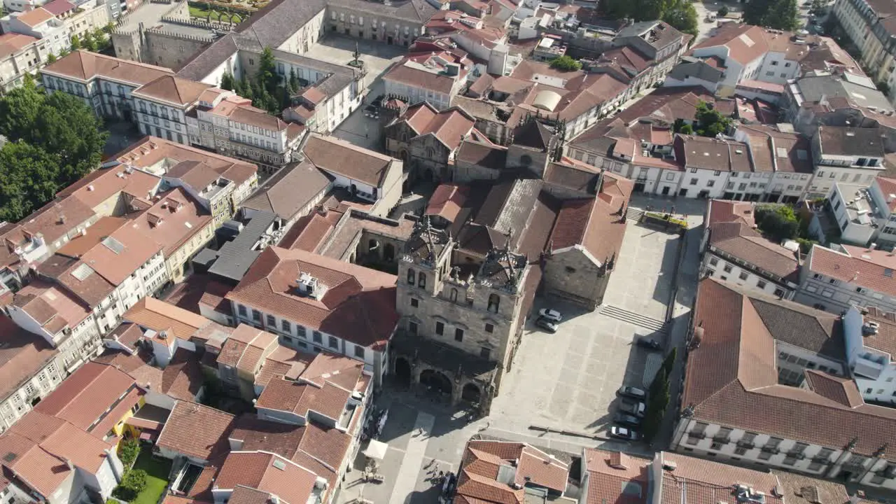 Half Orbit Shot Congregados Church in Braga Portugal urban area at day