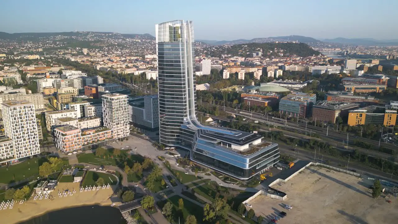 Forward Drone Shot Establishing View Above MOL Campus in Budapest