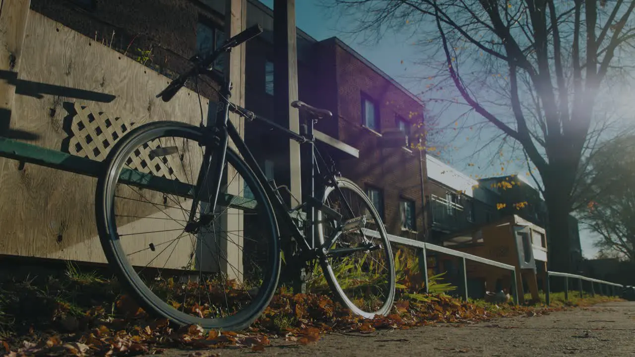 A bike standing in a city street