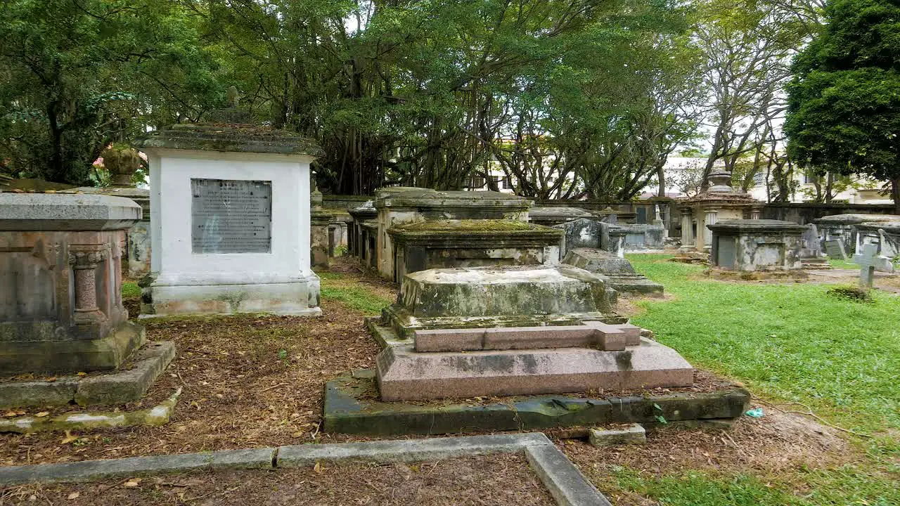 Church cemetery full of graves of dead people from many years ago