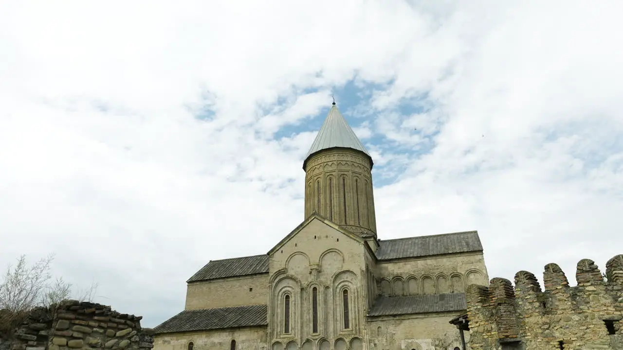 Stone walls and orthodox Alaverdi cathedral monastery in Georgia