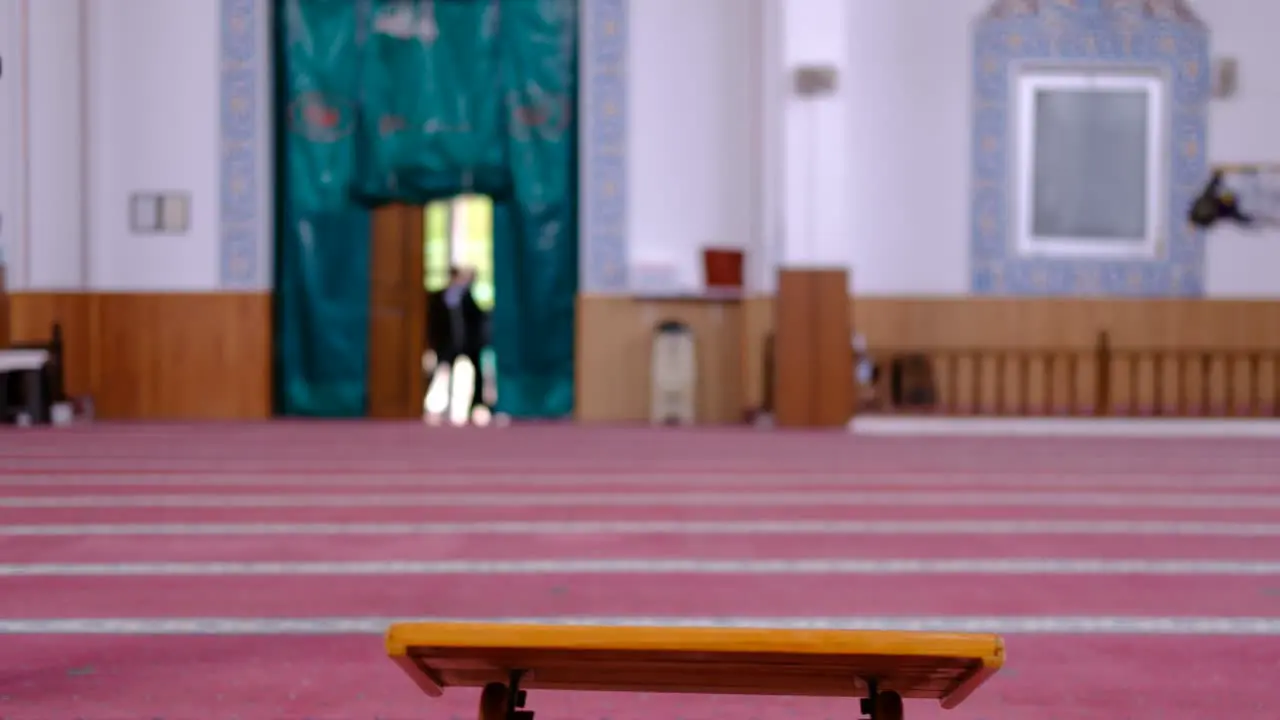 Masked Man Reading The Quran in Mosque