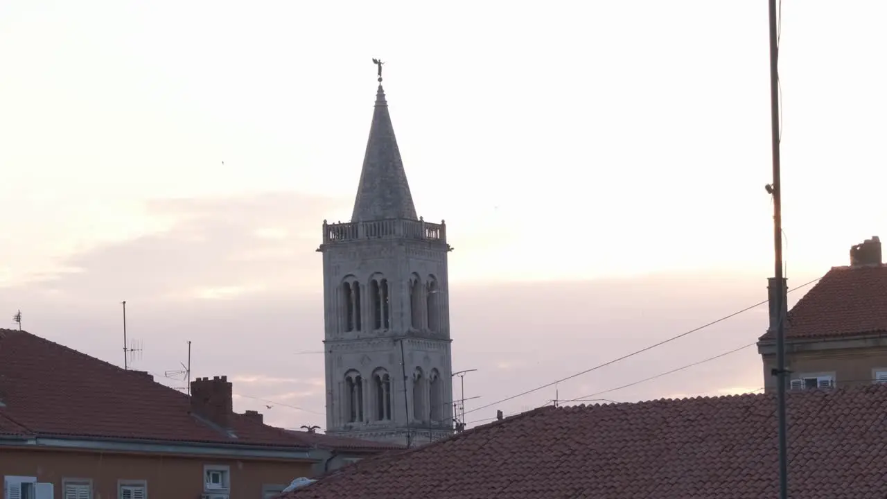 Old town Zadar with red rooftops and church tower in evening light Croatia summer