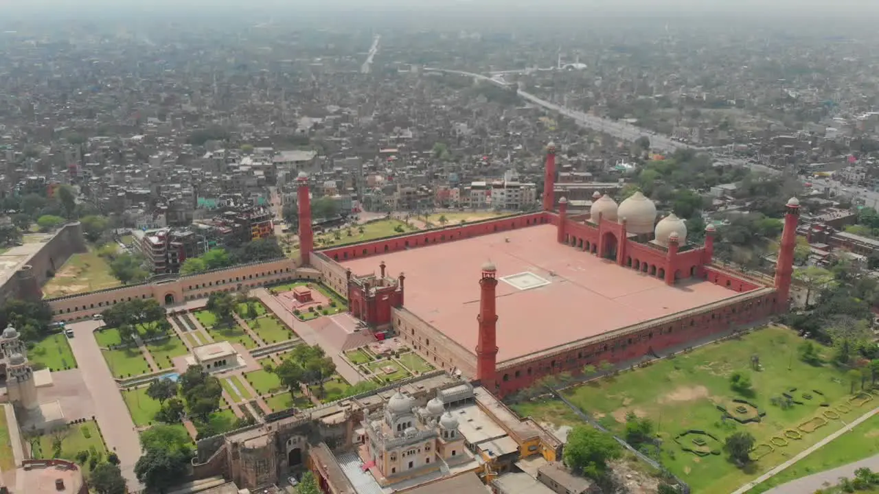 Aerial View Of Badshahi Mosque In Lahore Pakistan With City View